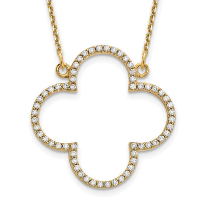 14K Gelbgold Mittel Halskette Echt Diamant Quatrefoil Design