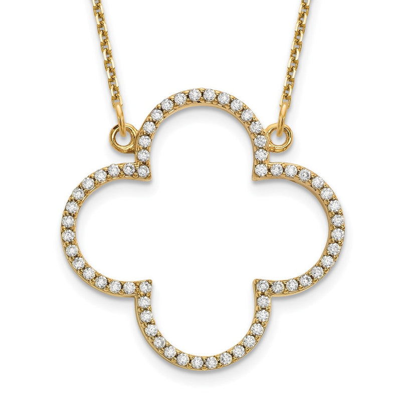 14K Gelbgold Mittel Halskette Echt Diamant Quatrefoil Design