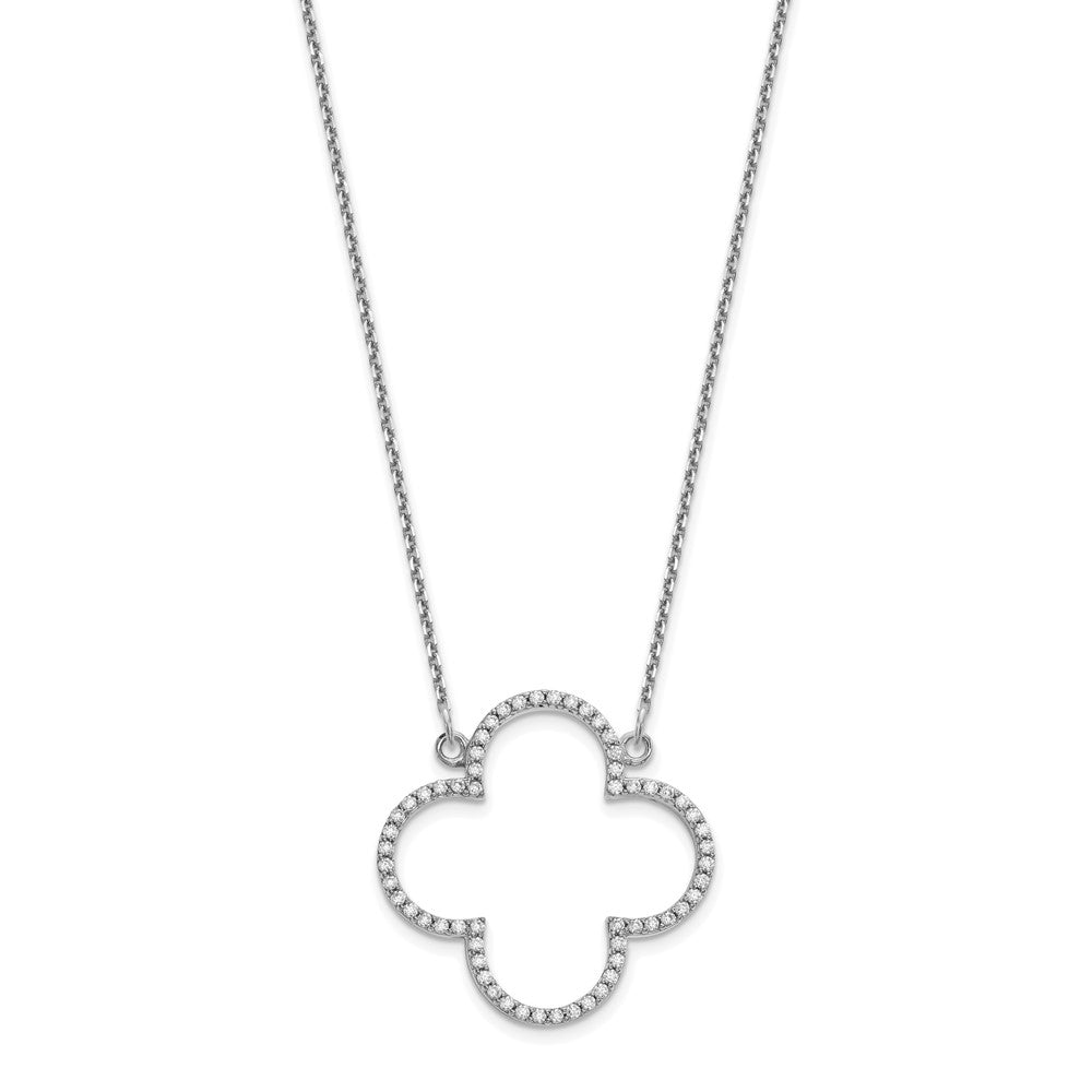 14K Weißgold Mittel Halskette Echt Diamant Quatrefoil Design