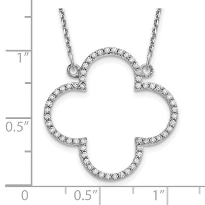 14K Weißgold Mittel Halskette Echt Diamant Quatrefoil Design