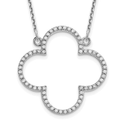 14K Weißgold Mittel Halskette Echt Diamant Quatrefoil Design
