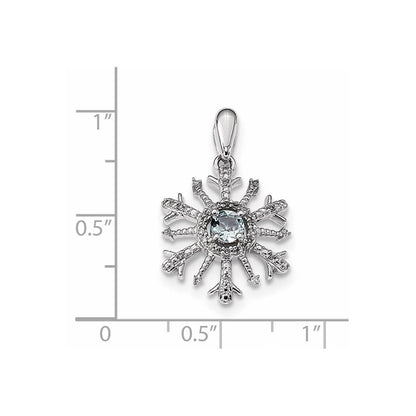 14K Weißgold Schneeflocken-Anhänger mit echtem Diamant und Aquamarin