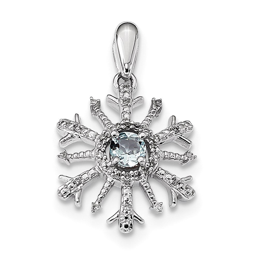 14K Weißgold Schneeflocken-Anhänger mit echtem Diamant und Aquamarin