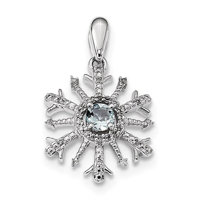 14K Weißgold Schneeflocken-Anhänger mit echtem Diamant und Aquamarin