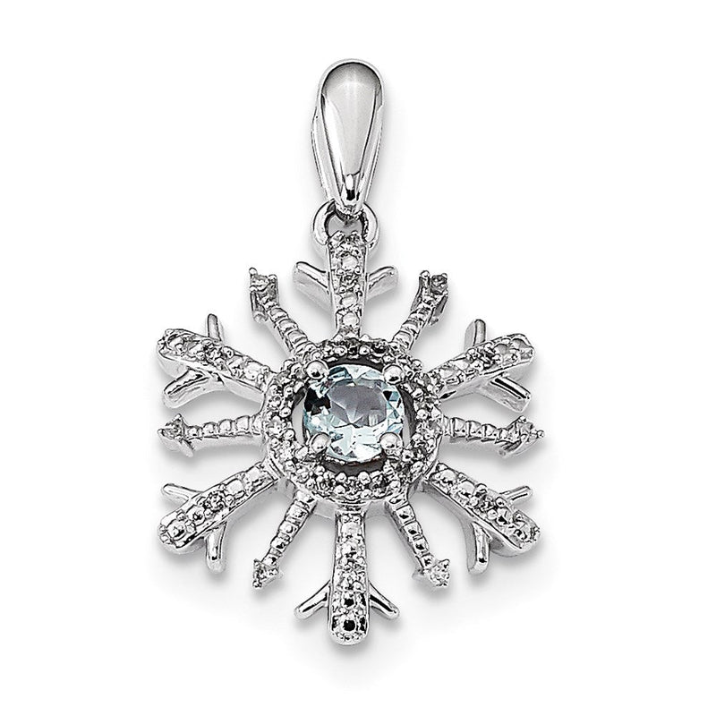 14K Weißgold Schneeflocken-Anhänger mit echtem Diamant und Aquamarin
