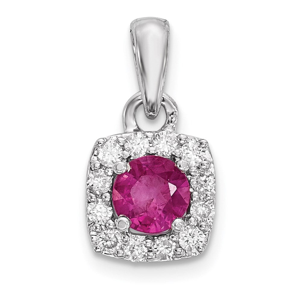 14K Weißgold Anhänger mit echtem Diamant und Rubin