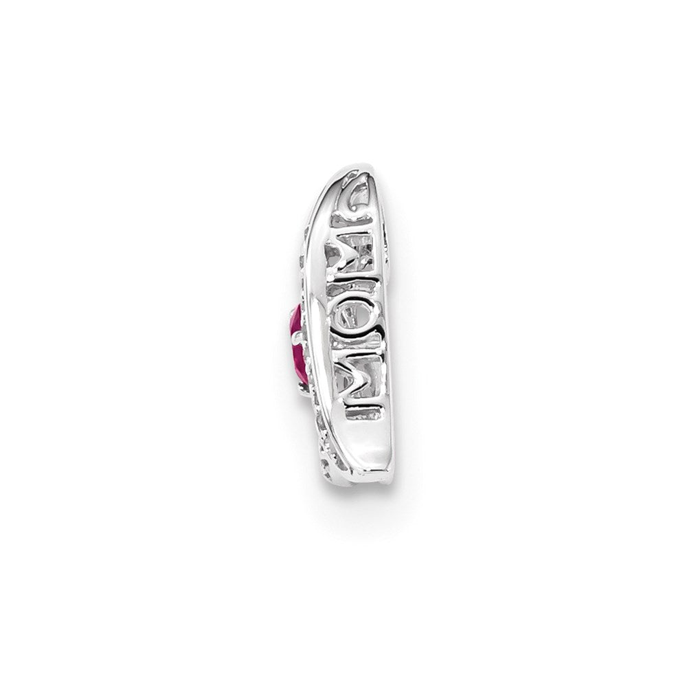 14K Weißgold Halskette mit Anhänger „MOM Herzen“ mit Diamanten und Rubinen