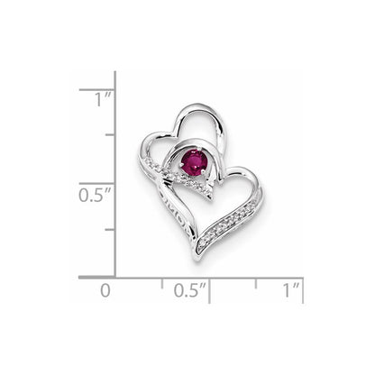 14K Weißgold Halskette mit Anhänger „MOM Herzen“ mit Diamanten und Rubinen