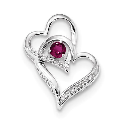 14K Weißgold Halskette mit Anhänger „MOM Herzen“ mit Diamanten und Rubinen