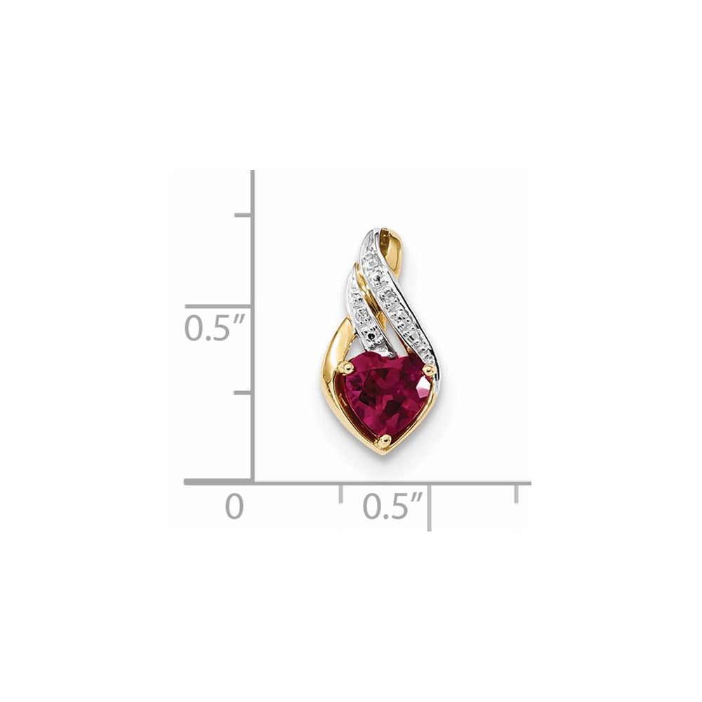 14K Gelbgold Anhänger Herzform poliert mit synthetischem Rubin und echtem Diamant