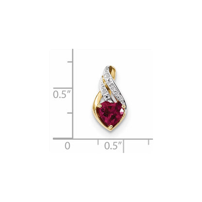 14K Gelbgold Anhänger Herzform poliert mit synthetischem Rubin und echtem Diamant