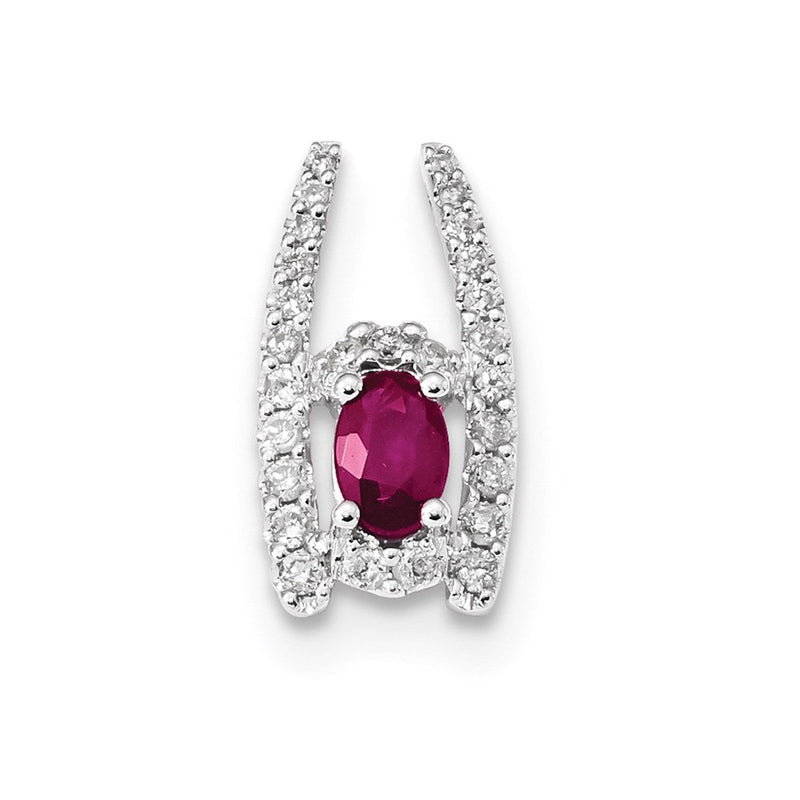 14K Weißgold Diamant- und Rubin-Anhänger mit Kette, poliert