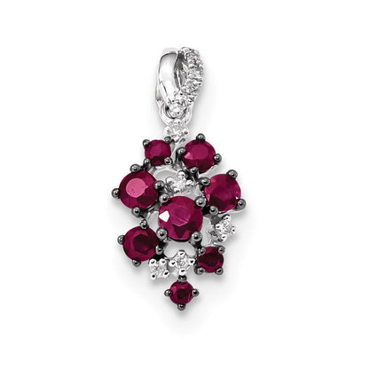 14K Weißgold Anhänger mit echtem Diamant und Rubin, poliert