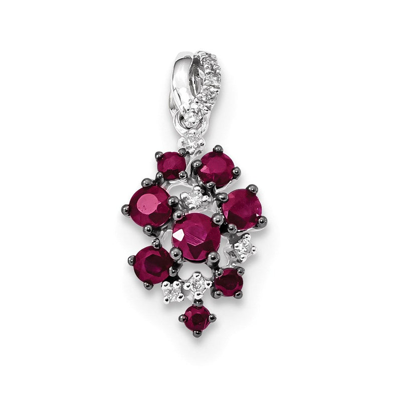 14K Weißgold Anhänger mit echtem Diamant und Rubin, poliert