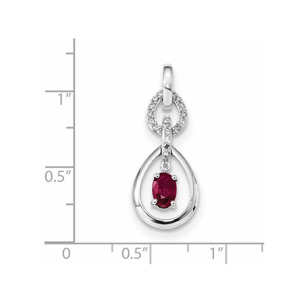 14K Weißgold Anhänger mit echtem Diamant und Rubin, baumelnd
