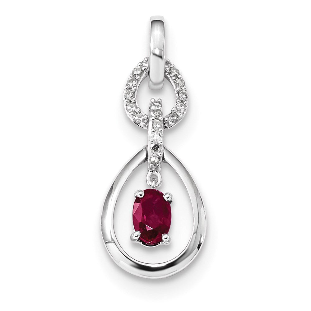 14K Weißgold Anhänger mit echtem Diamant und Rubin, baumelnd