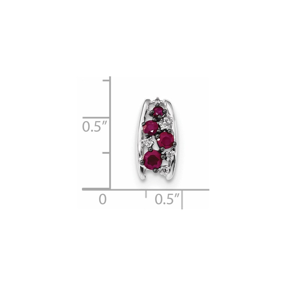 14K Weißgold Echt Diamant und Rubin Poliert Kette Anhänger