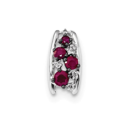 14K Weißgold Echt Diamant und Rubin Poliert Kette Anhänger