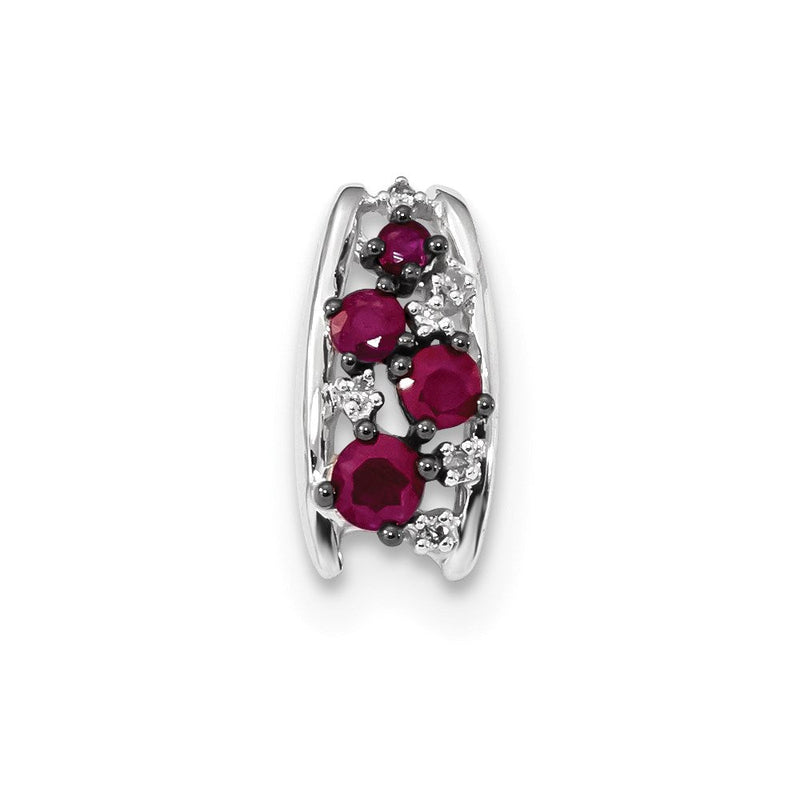 14K Weißgold Echt Diamant und Rubin Poliert Kette Anhänger