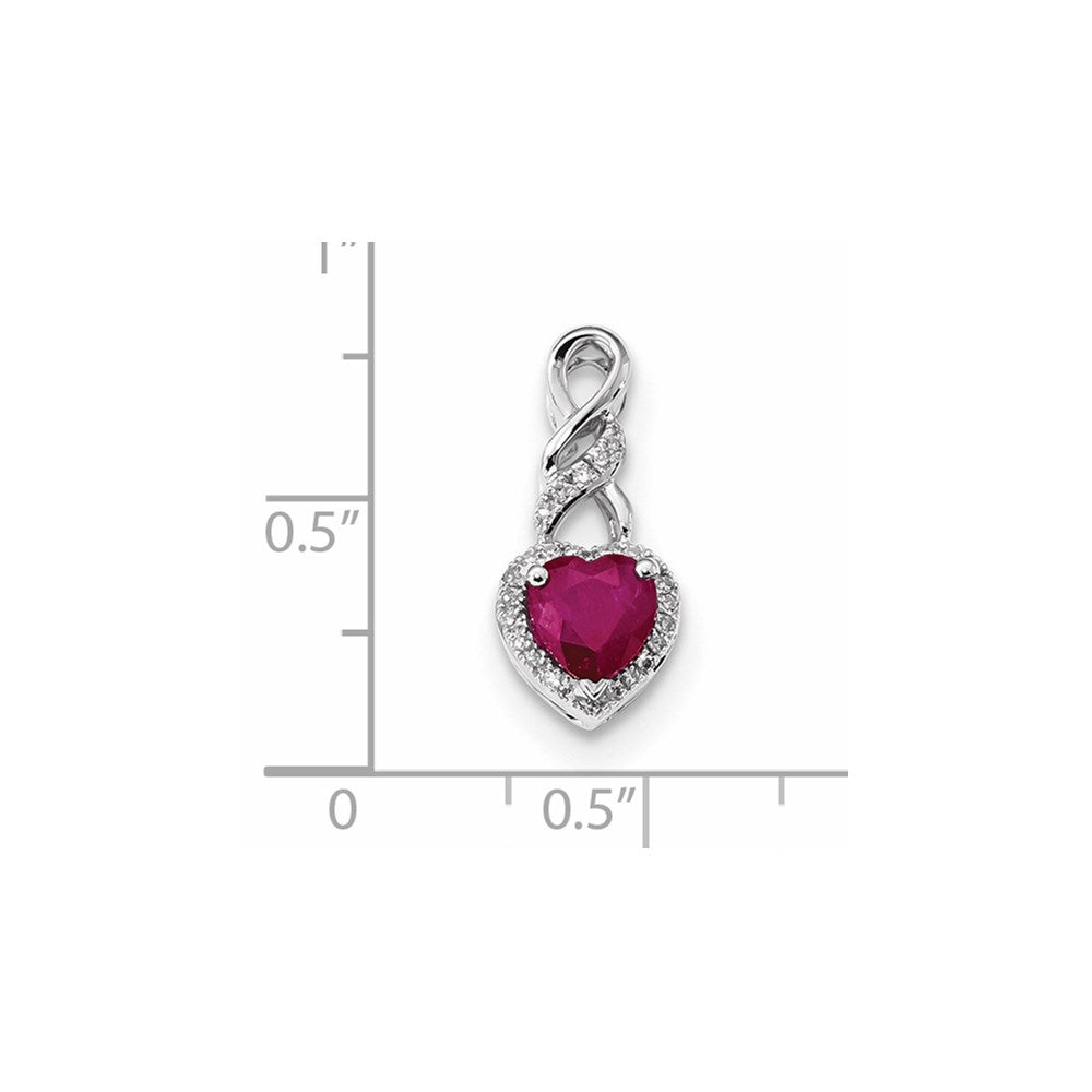 14K Weißgold Echt Diamant und Rubin Herz Kette Anhänger