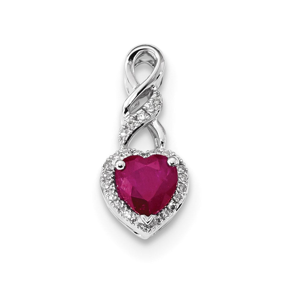 14K Weißgold Echt Diamant und Rubin Herz Kette Anhänger