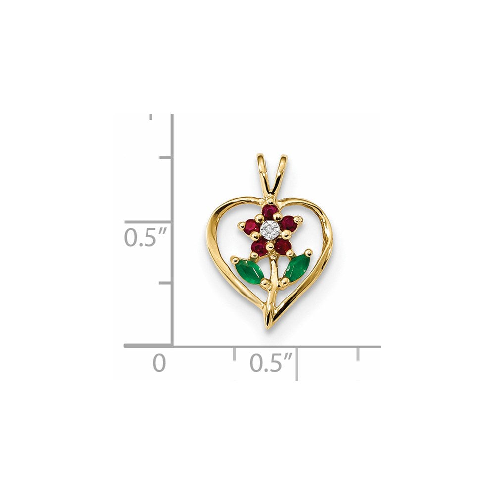 14K Gelbgold Anhänger mit Siam-Rubin, Smaragd und echtem Diamant