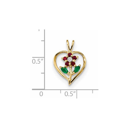 14K Gelbgold Anhänger mit Siam-Rubin, Smaragd und echtem Diamant