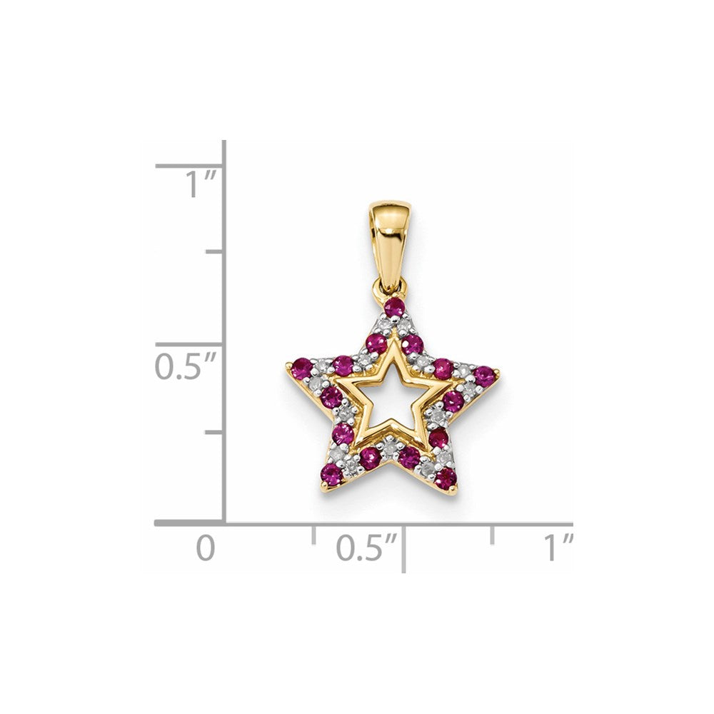 14K Gelbgold Stern-Anhänger mit Rubin & echtem Diamant