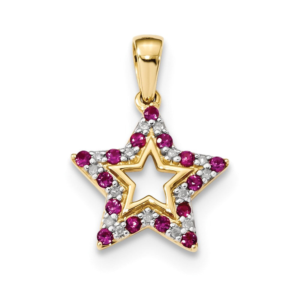 14K Gelbgold Stern-Anhänger mit Rubin & echtem Diamant
