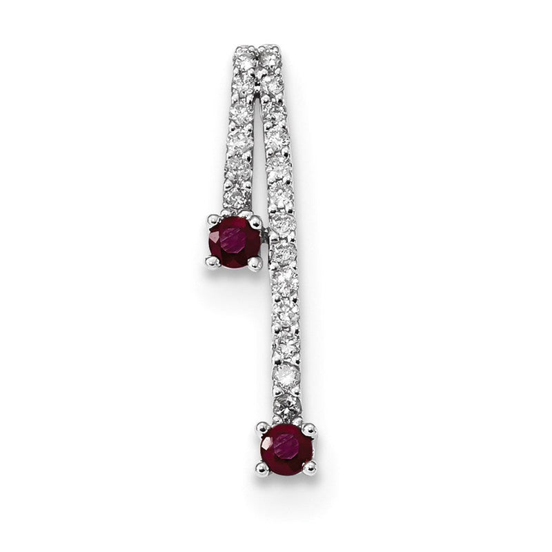 14K Weißgold Anhänger mit Diamant und Rubin, poliert