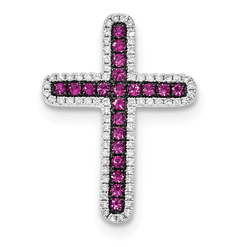 14K Weißgold Kreuzanhänger mit Diamanten und Rubinen