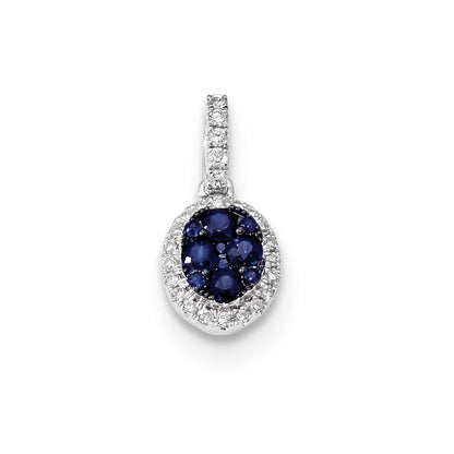 14K Weißgold Anhänger mit echtem Diamant und blauem Saphir