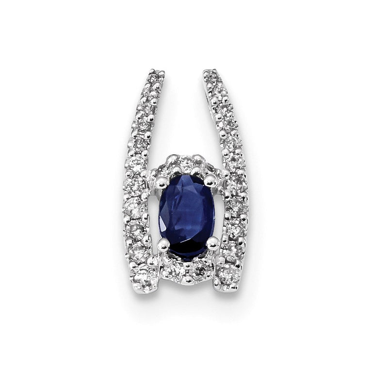 14K Weißgold Anhänger mit Diamant und Saphir, poliert