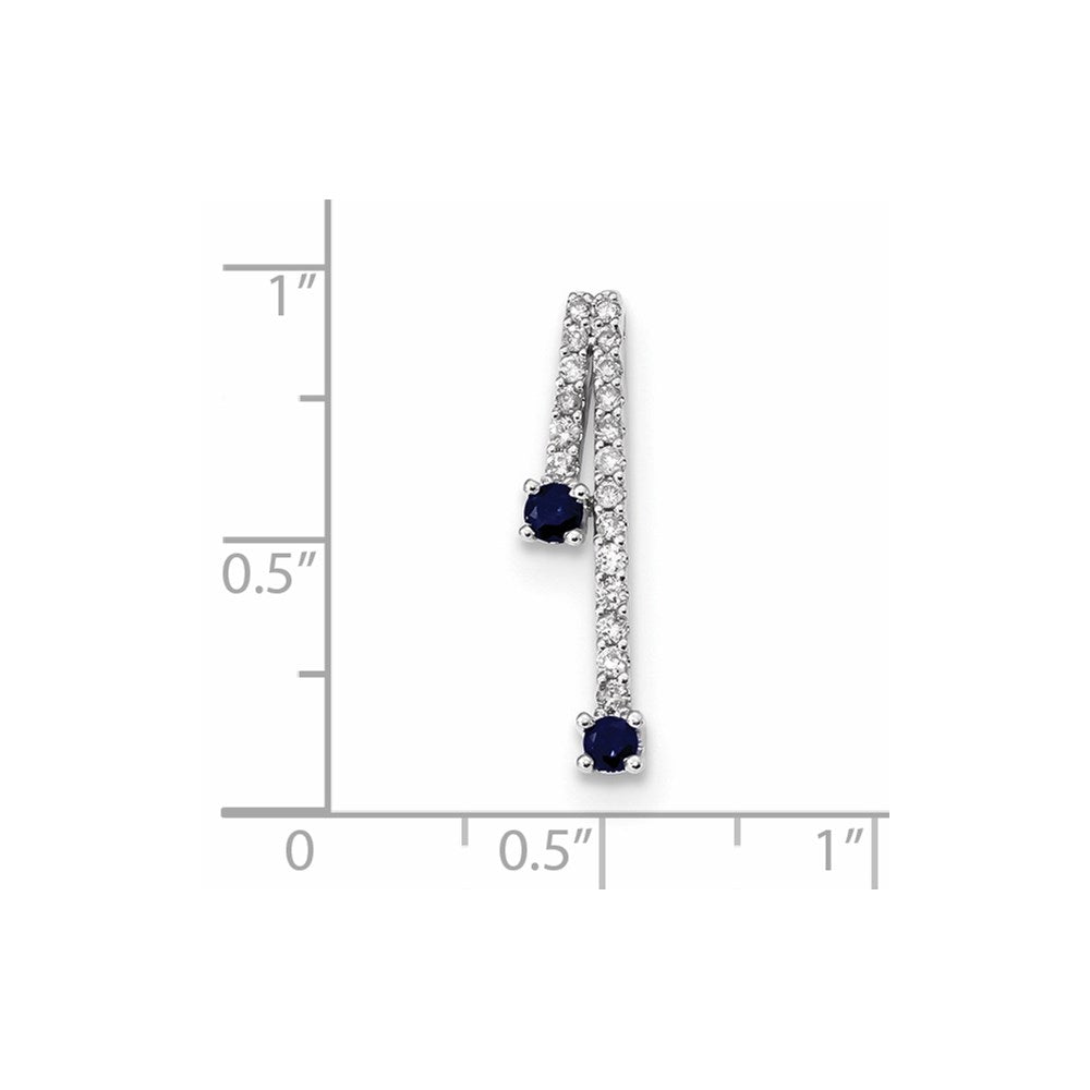 Kettenanhänger aus 14K Weißgold mit Diamant und Saphir, poliertes Finish