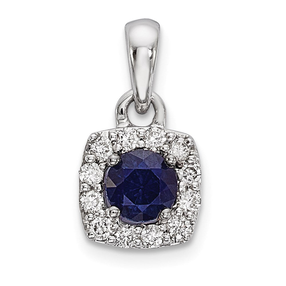 14K Weißgold Anhänger mit echtem Diamant und Saphir