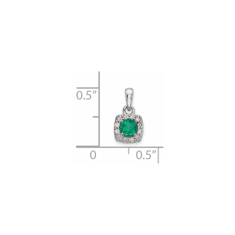 14K Weißgold Anhänger mit echtem Diamant und Smaragd