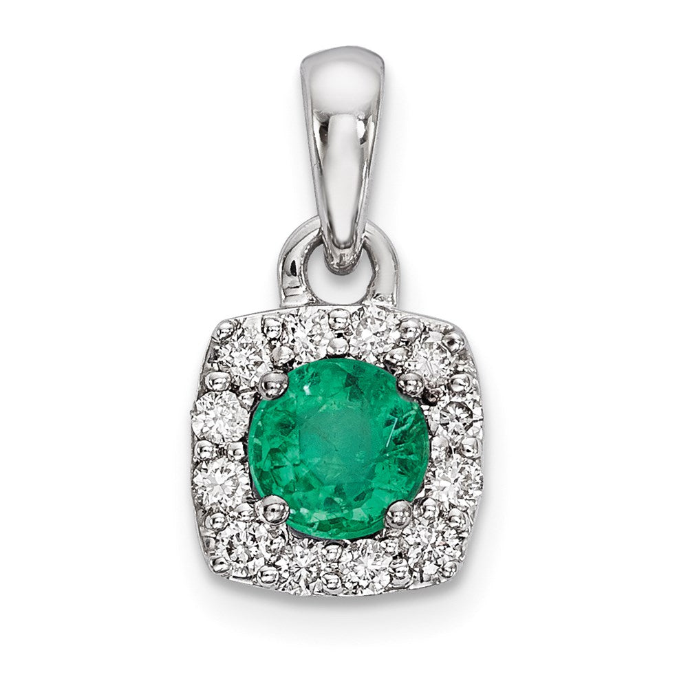 14K Weißgold Anhänger mit echtem Diamant und Smaragd