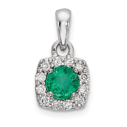 14K Weißgold Anhänger mit echtem Diamant und Smaragd
