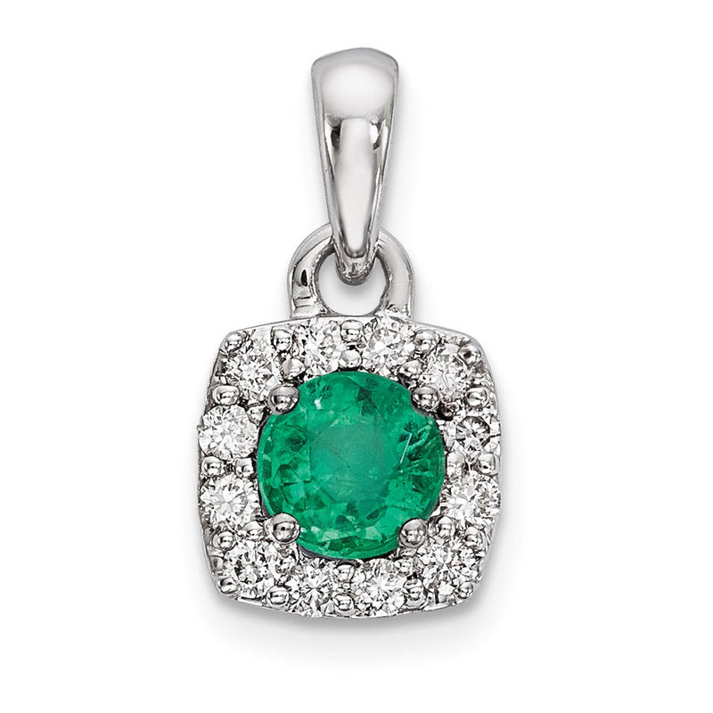 14K Weißgold Anhänger mit echtem Diamant und Smaragd