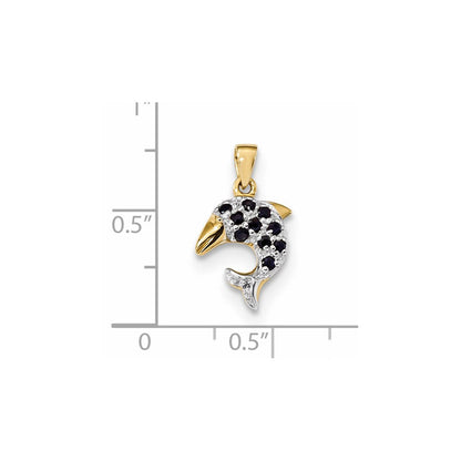 14K Gold Delfin-Anhänger mit Diamant und Saphir, poliert