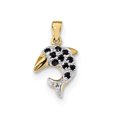 14K Gold Delfin-Anhänger mit Diamant und Saphir, poliert