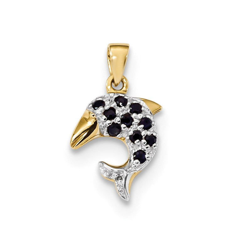 14K Gold Delfin-Anhänger mit Diamant und Saphir, poliert