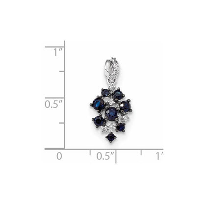 14K Weißgold Anhänger mit Diamant und Saphir, poliert