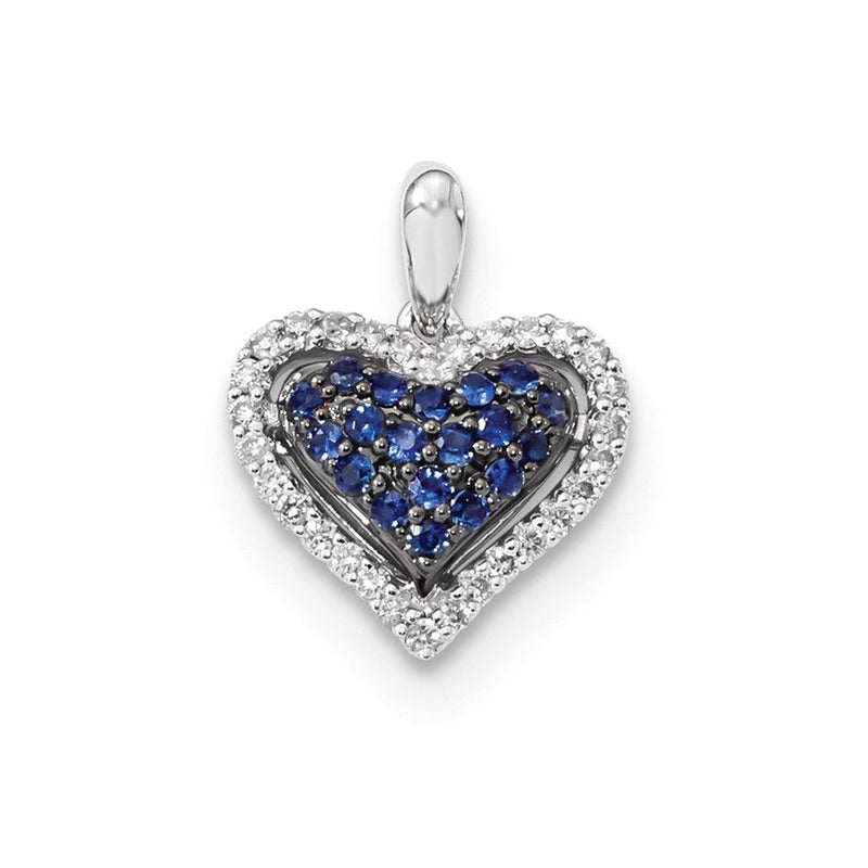 14K Weißgold Anhänger in Herzform mit Diamant und blauem Saphir