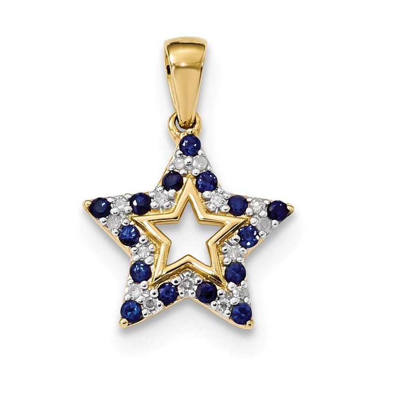 14K Gelbgold Saphir- und Echtdiamant-Stern-Anhänger