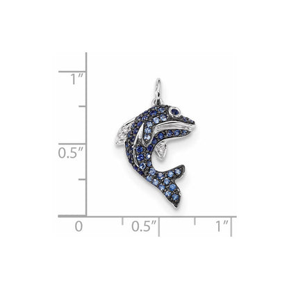14K Weißgold Anhänger „Delfin" mit Diamant und blauem Saphir