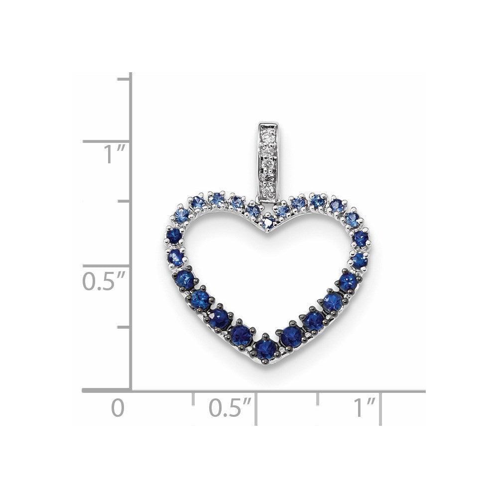 14K Weißgold Anhänger in Herzform mit Diamanten und blauen Saphiren
