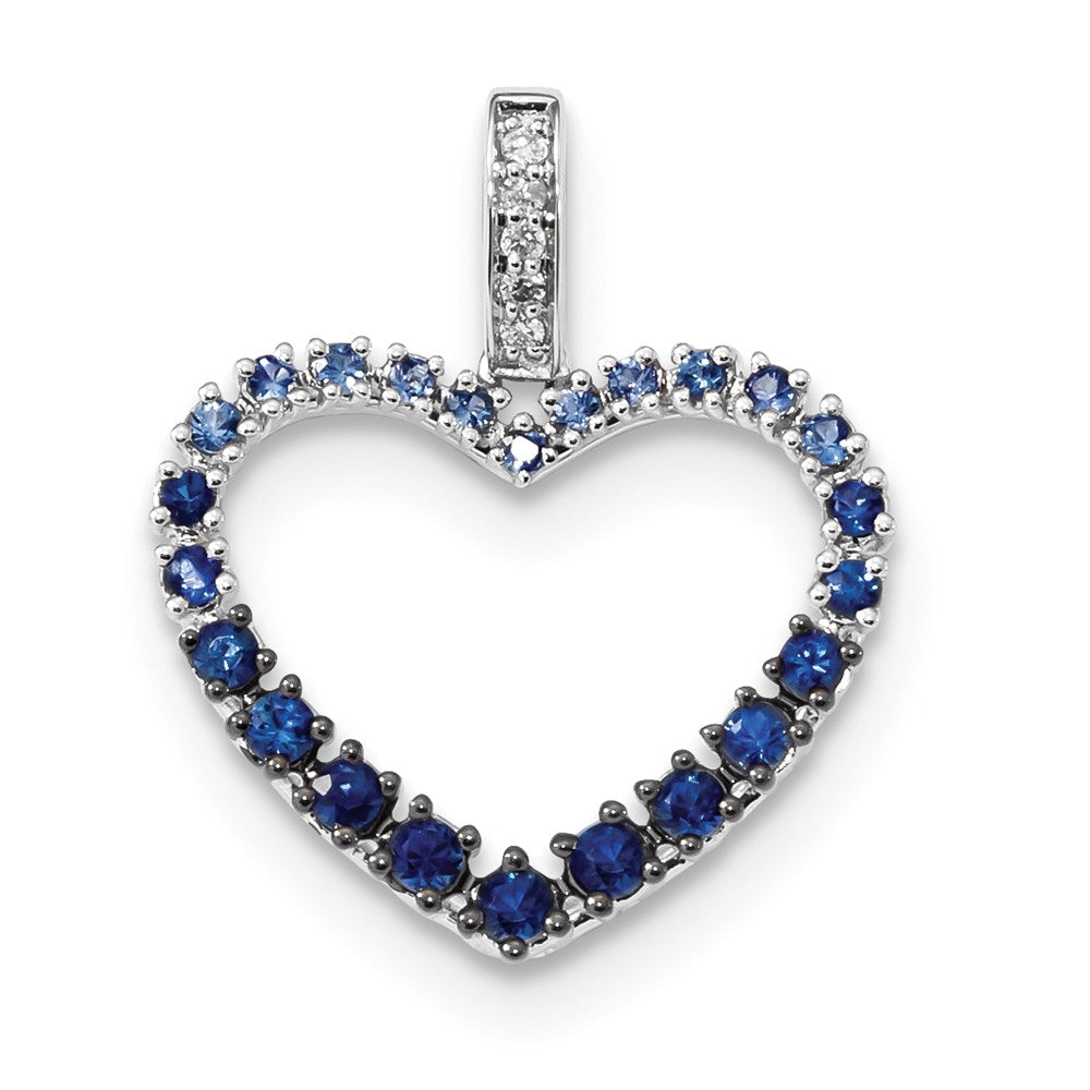 14K Weißgold Anhänger in Herzform mit Diamanten und blauen Saphiren