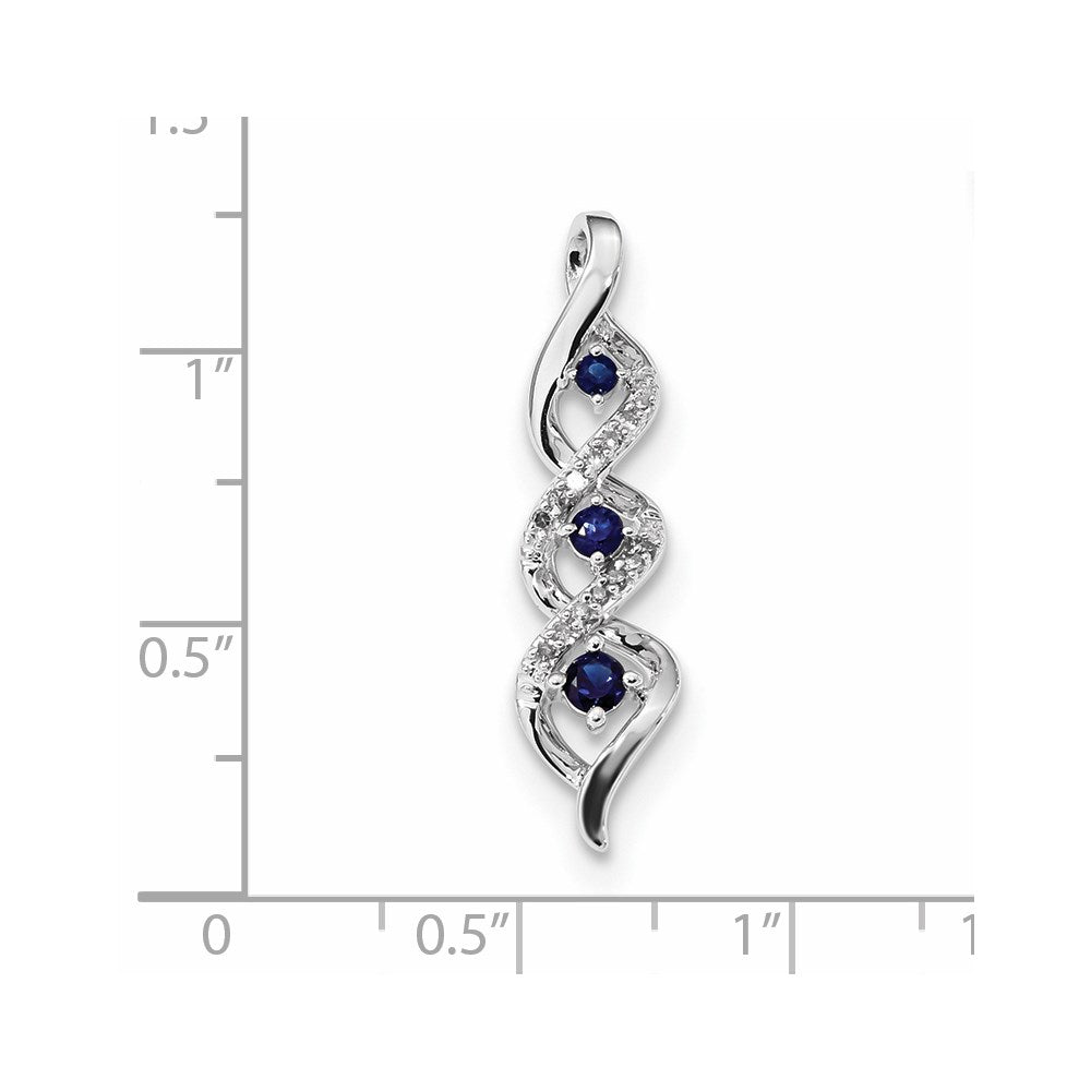 14K Weißgold Echt Diamant & Blau Saphir Kette Anhänger