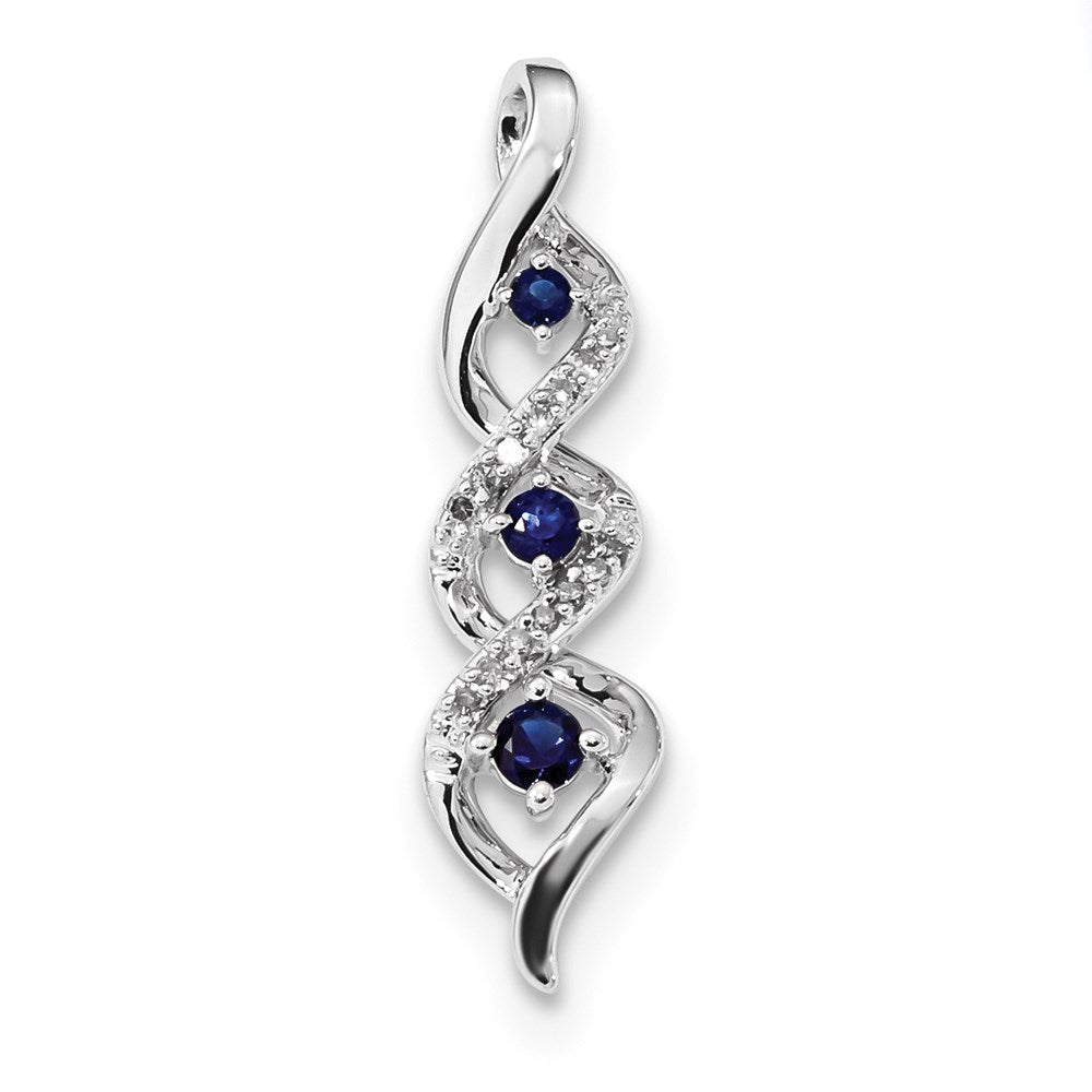 14K Weißgold Echt Diamant & Blau Saphir Kette Anhänger